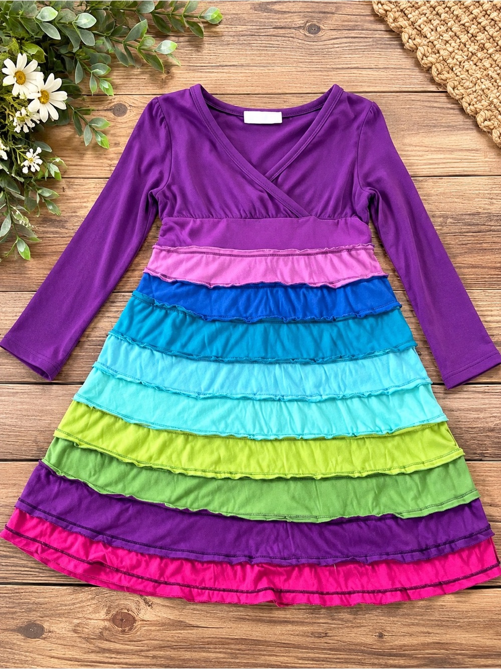 Purple Multi-Color Tiered Ruffle Kids Dress 713